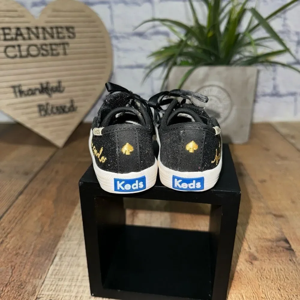 Keds X Kate Spade Kickstart Glitter Sneaker Black Gold size 5M